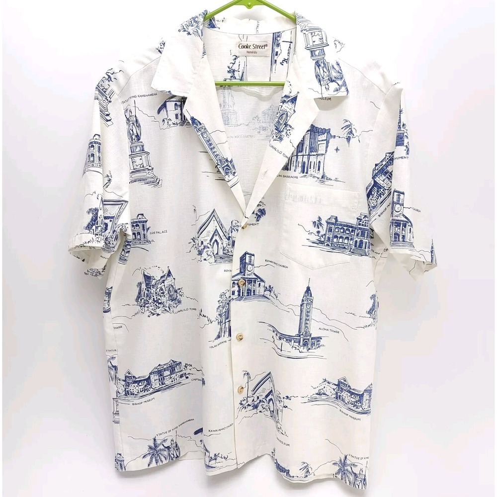 Cooke Street Hawaiian Shirt Mens Large Ivory Linnen Button Down Light Weight‎